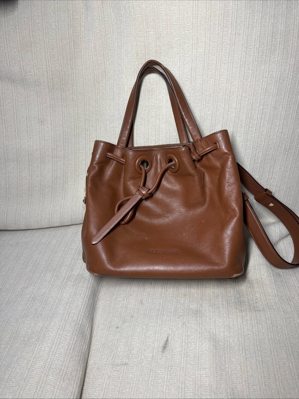 Cole Haan Leather Bucket Bag Grand Series (British Tan Color) Grand Series